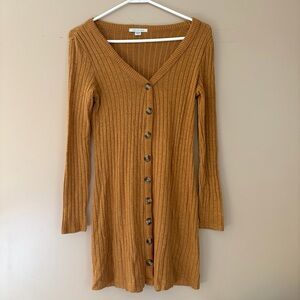 American Eagle Outfitters Ribbed Button-Down Dress in Saddle Brown/Orange